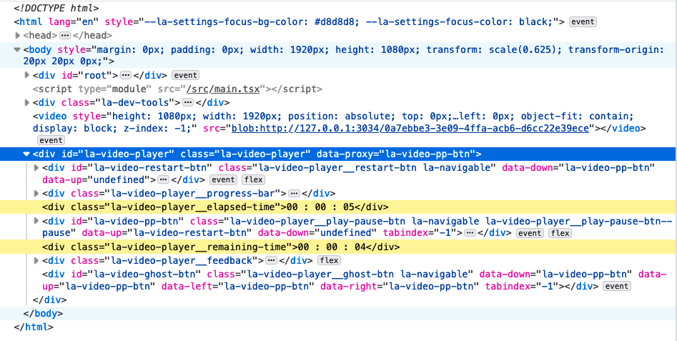 Player React rendered DOM