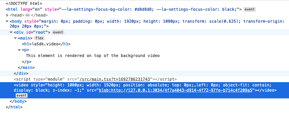 Video React rendered DOM